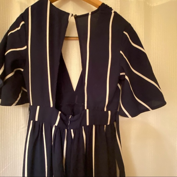 Japna Navy stripe romper jumpsuit deep plunge open back - Picture 5 of 8